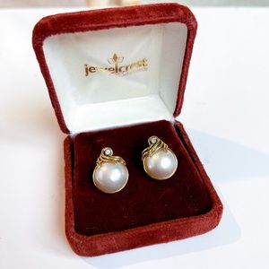 14K Pearl and Diamond Earrings